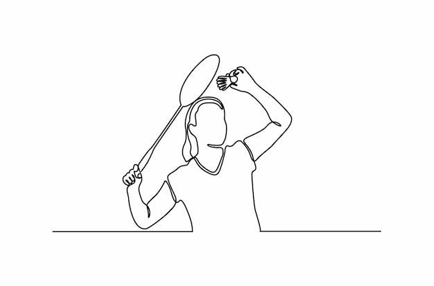 Continuous line drawing female badminton player vector illustration Premium Vector