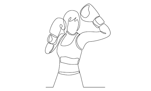 continuous line drawing of female boxing athlete