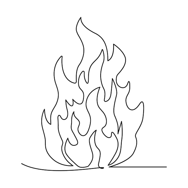 Continuous line drawing of fire Flame linear icon Vector illustration