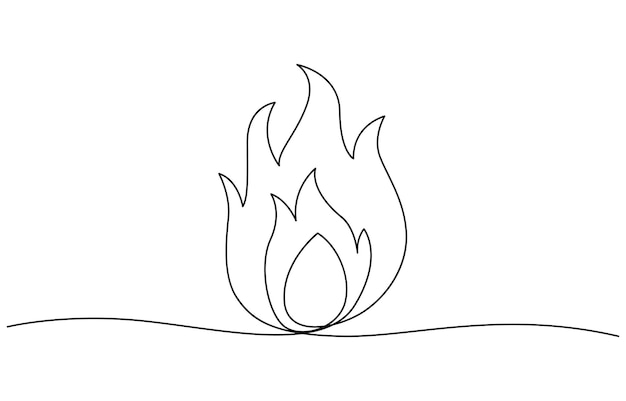 Continuous line drawing of fire Flame linear icon Vector illustration