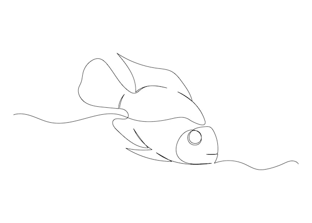 Continuous line drawing of fish with the ocean Minimalism art