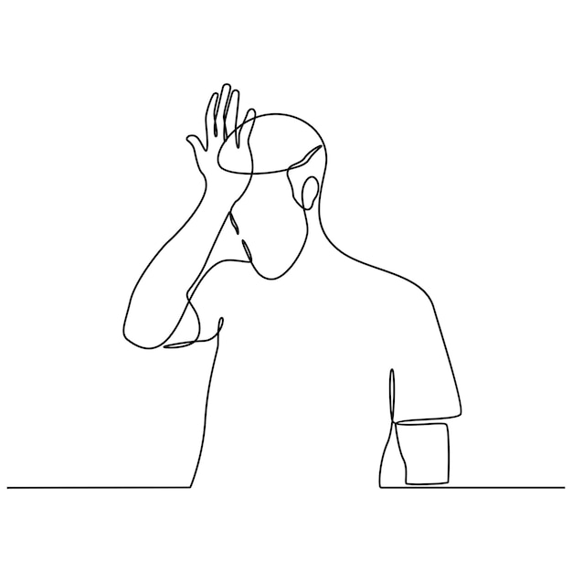 continuous line drawing of a forgetful young man vector illustration