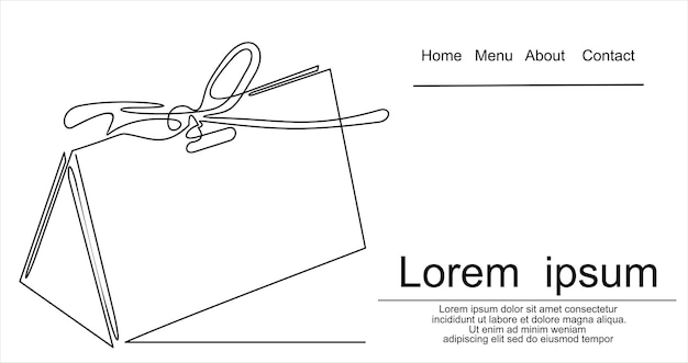 Continuous line drawing. Gift box with bow. Holiday surprise.