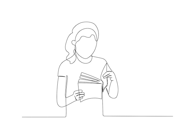 Continuous line drawing of a girl reading a book Minimalism art