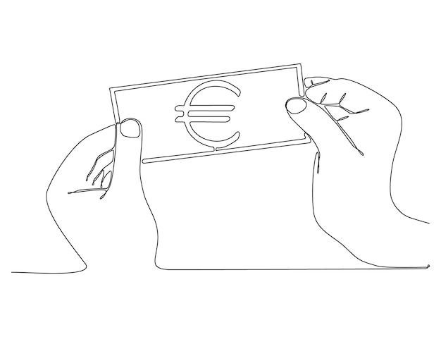 continuous line drawing of giving money premium euro bill vector