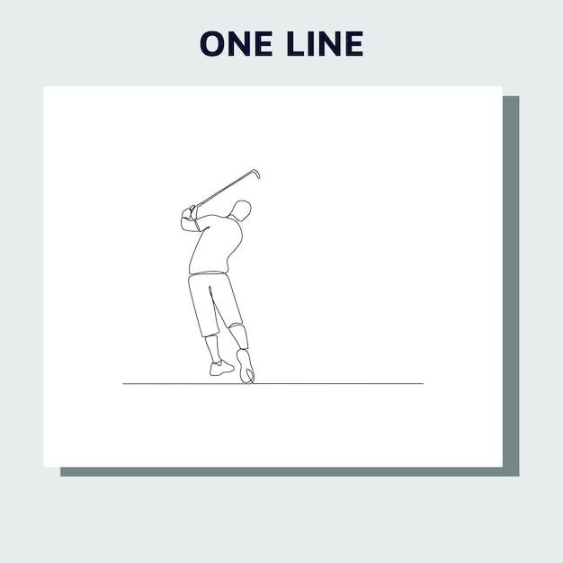 Continuous line drawing of the Golfer hit the ball in full swing to compete