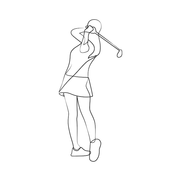 Continuous line drawing of golfer