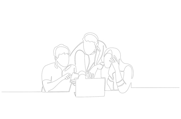 Continuous line drawing of group of people at work meeting vector illustration Premium Vector