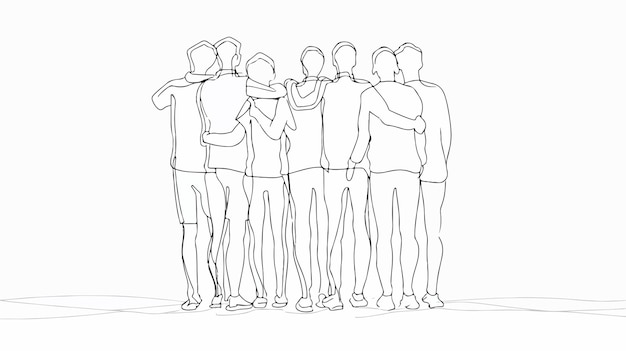 Continuous Line Drawing of Group of People