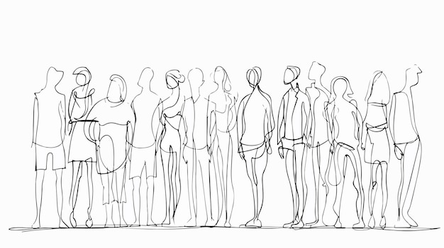 Vector continuous line drawing of group of people