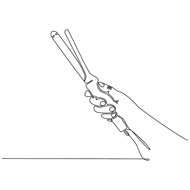 continuous line drawing of a hand holding a hairdressing tool vector illustration