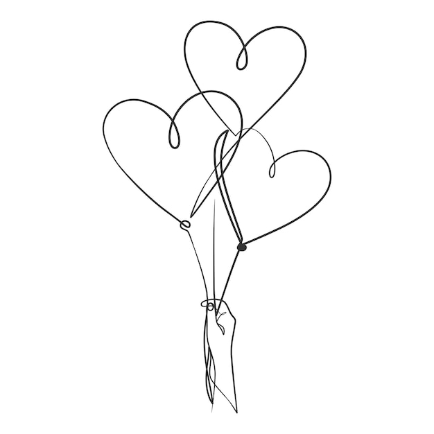 Continuous line drawing of hand holding heart balloon Hand holding balloon one line simple drawing