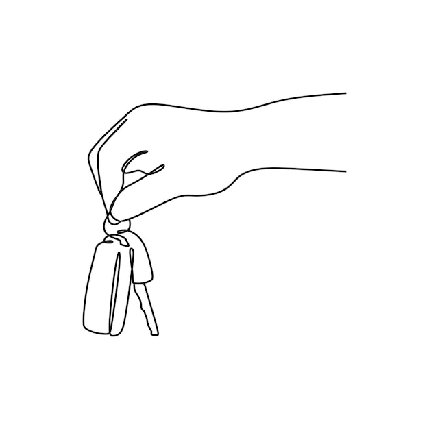 continuous line drawing of hand holding key