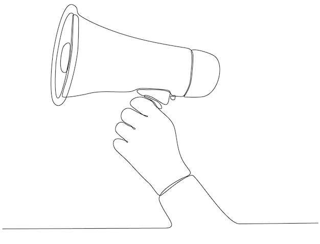 continuous line drawing of hand holding megaphone on white background vector illustration premium