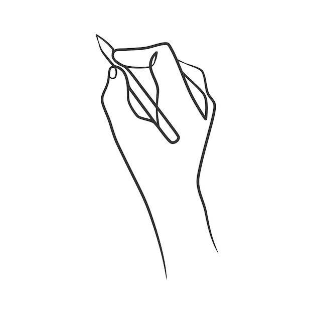 Continuous line drawing of hand holding pen and writing or drawing Hand holding pen one line art