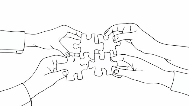 Continuous Line Drawing of Hands Holding Puzzle Piece Creative Concept for Problem Solving