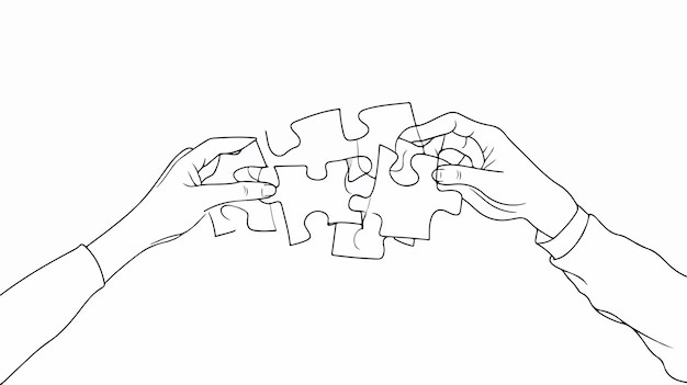 Continuous Line Drawing of Hands Holding Puzzle Piece Creative Concept for Problem Solving