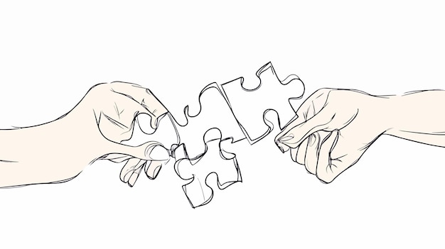 Continuous Line Drawing of Hands Holding Puzzle Piece Creative Concept for Problem Solving