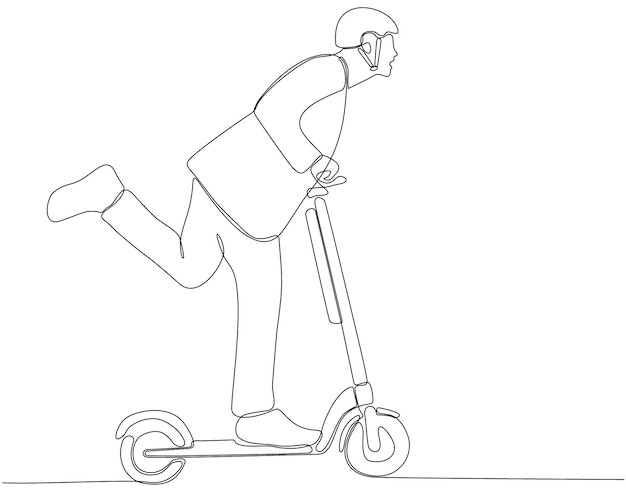 Continuous line drawing handsome man on a scooter premium vector