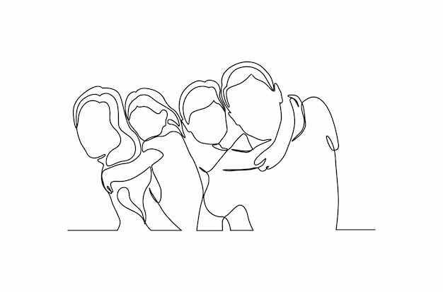 Continuous line drawing of happy family profile vector illustration Premium Vector