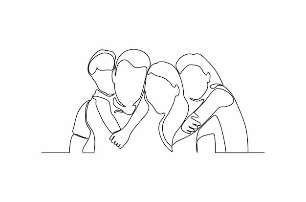 Continuous line drawing of happy family profile vector illustration Premium Vector