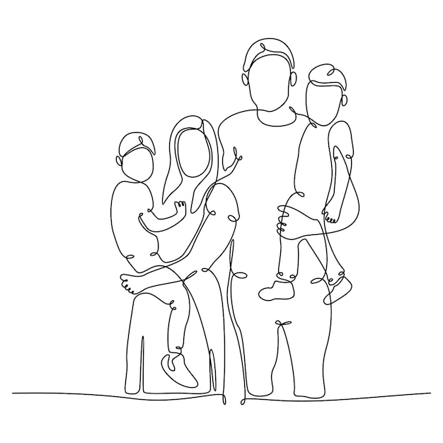 Continuous line drawing of happy family profile vector