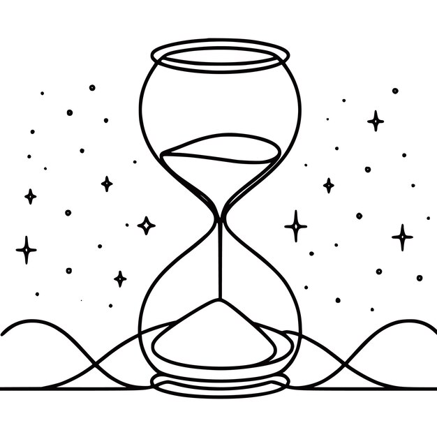 Vector continuous line drawing of hourglass with flow sand retro timer as time passing concept