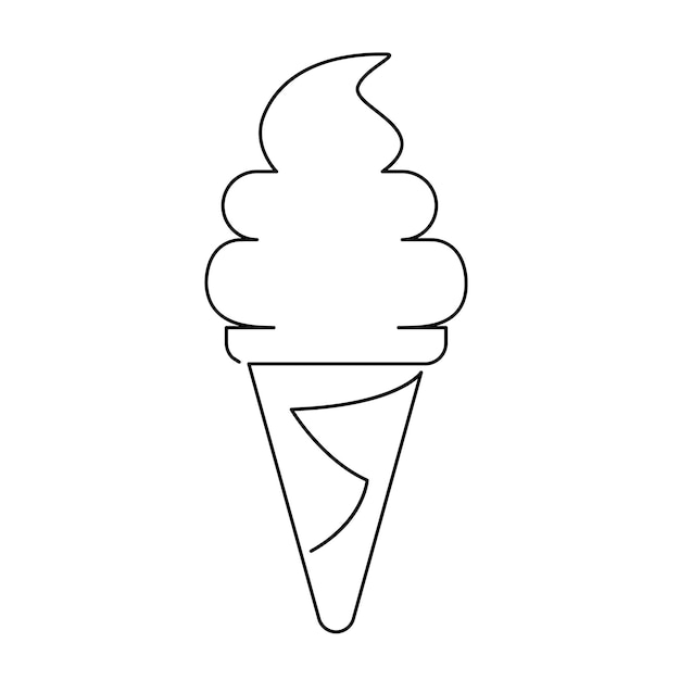 Continuous line drawing Ice cream Black isolated on white background Hand drawn vector illustration Fast food