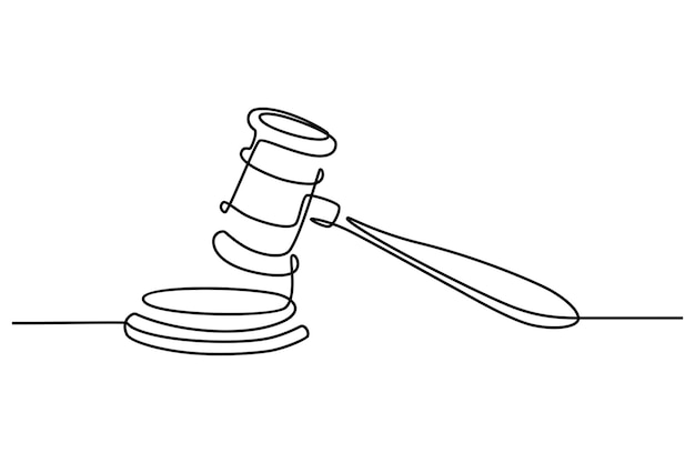 continuous line drawing of judges hammer vector illustration