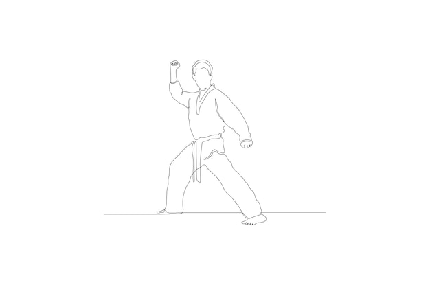 Continuous line drawing of a karate player vector illustration Premium vector