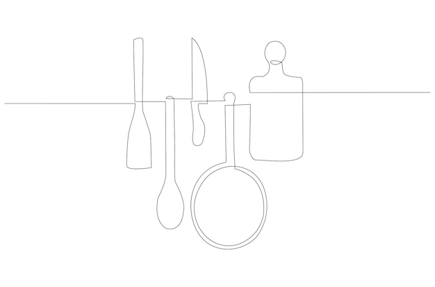 Continuous line drawing of kitchen set utensil vector illustration Premium Vector