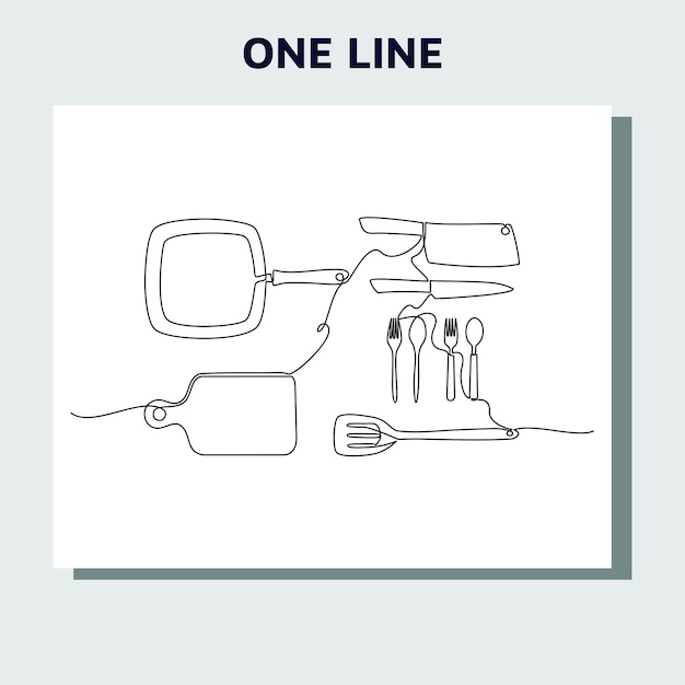 continuous line drawing of kitchen utensils or cooking utensils.