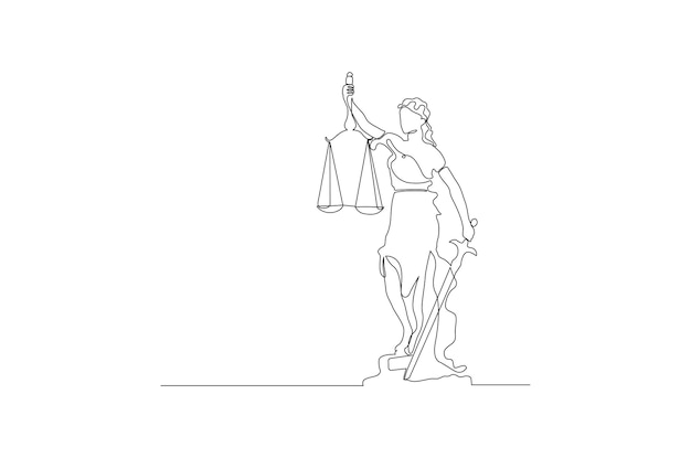 Continuous line drawing of a lady justice symbol of law vector illustration Premium vector detail