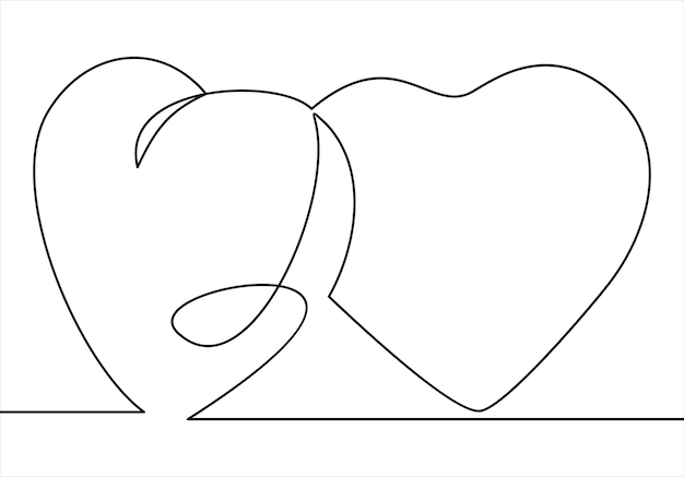 Continuous line drawing of love sign with two heartsvector minimalist illustration of love concept