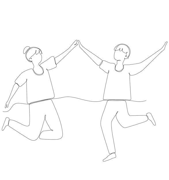 continuous line drawing of lovers doing high five