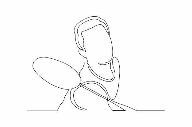 Continuous line drawing male badminton player vector illustration Premium Vector