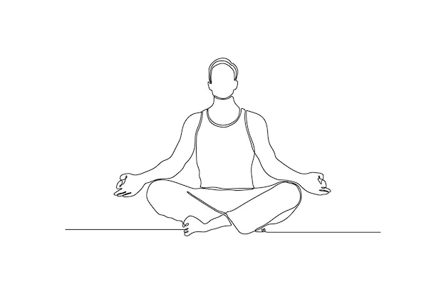 Continuous line drawing of a male doing meditation vector illustration Premium Vector