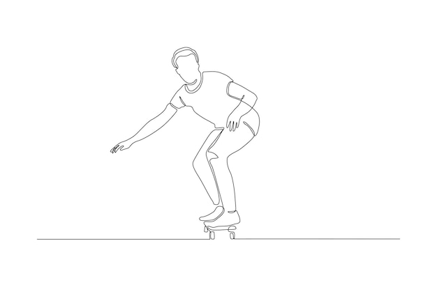 Continuous line drawing of a male play some skill of skateboard vector illustration Premium vector