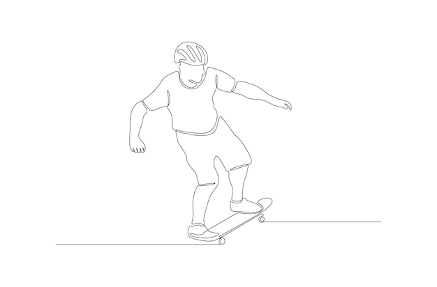 Continuous line drawing of a male play some skill of skateboard vector illustration Premium vector