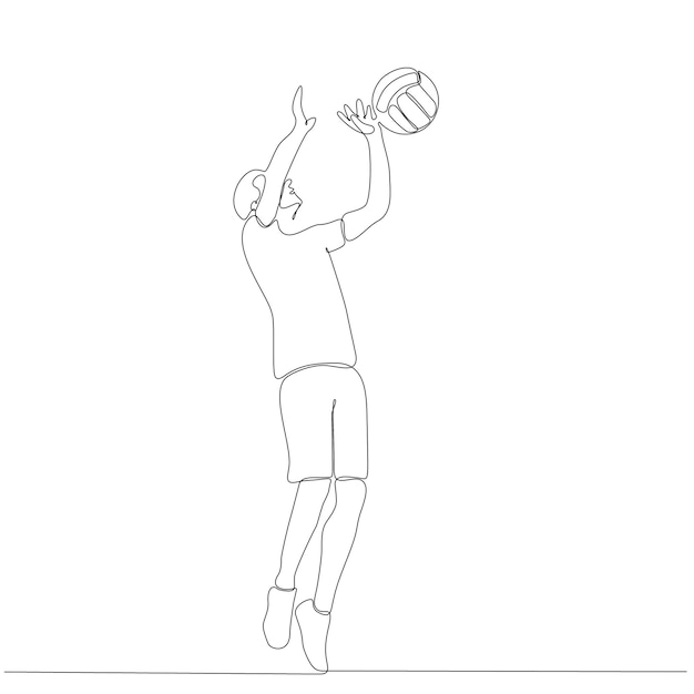 continuous line drawing of male professional volleyball player