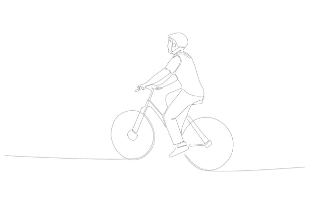 Continuous line drawing of a male ride a bicycle vector illustration Premium Vector