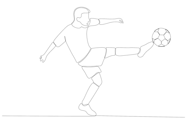 Continuous line drawing of male soccer player kicking the ball premium vector