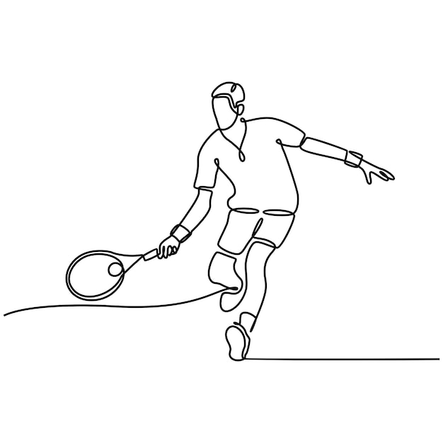 continuous line drawing male tennis player vector illustration