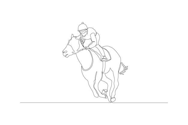 Continuous line drawing of a man are riding horses horseback riding horse riding lessons Premium Vec