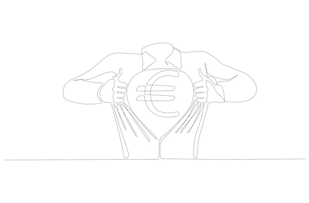 Continuous line drawing of a man chest with euro currency symbol Premium Vector