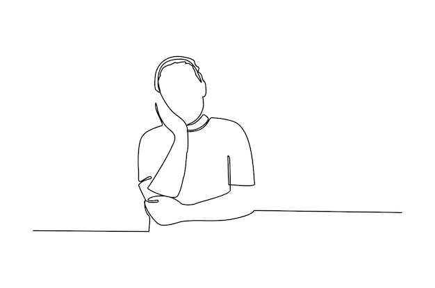 Continuous line drawing of man dizzy with his thinking illustration Premium vector