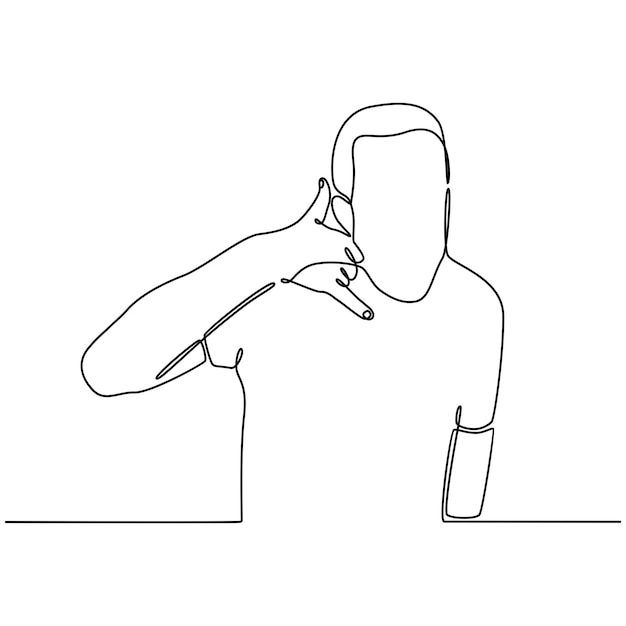 continuous line drawing of a man doing a phone gesture by hand in vector illustration