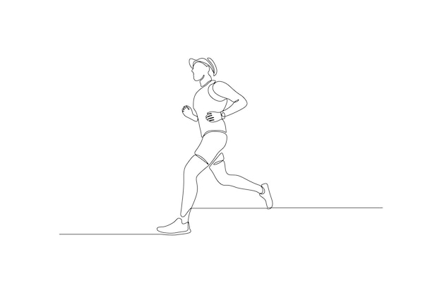 Continuous line drawing of a man doing running sport vector illustration Premium vector