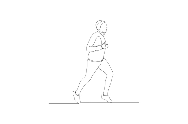 Continuous line drawing of a man doing running sport vector illustration Premium vector