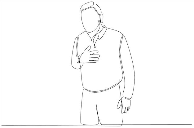 continuous line drawing of a man having a heart attack premium vector